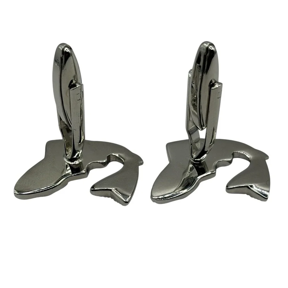 Fish Big‎ Mouth Bass Cufflinks Fishing Silver Tone Metal Shiny Modern River Lake